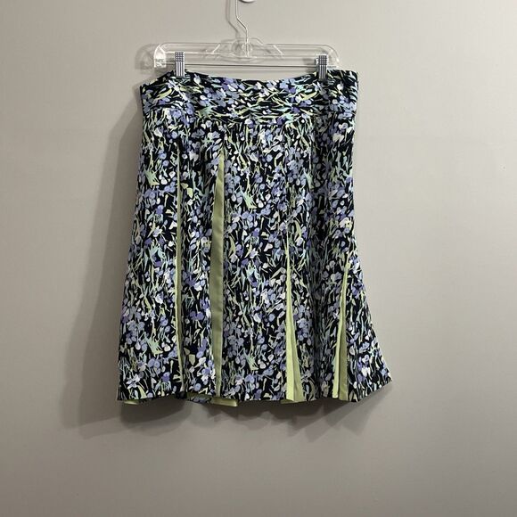 Requirements Lime Green Multicolor Floral Skirt 18 Pleated Side Zip Y2K - Picture 1 of 8